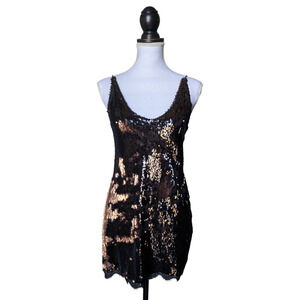Free People Seeing Double Sequin Slip Dress New Size Small Black Rose Gold $98